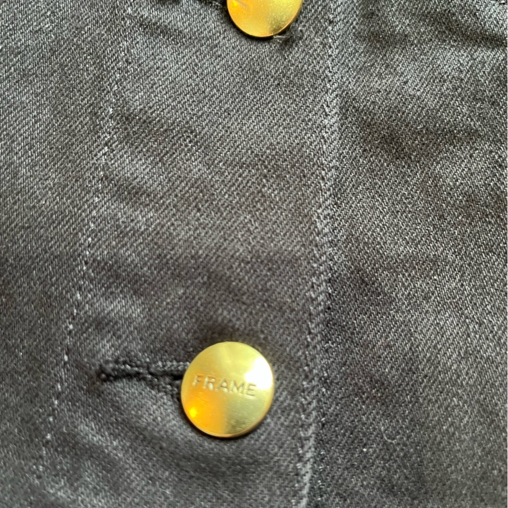 Frame black denim flounce peplum slim fit metal button jean jacket. Size XXS - Picture 11 of 16